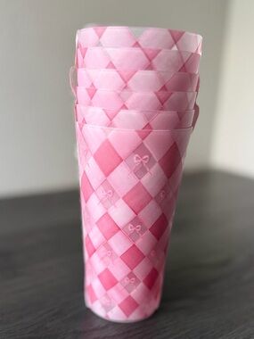 Set of 6 pink Bow Coquette checkers girly summer  tumbler cup 24 oz  Soho Loft